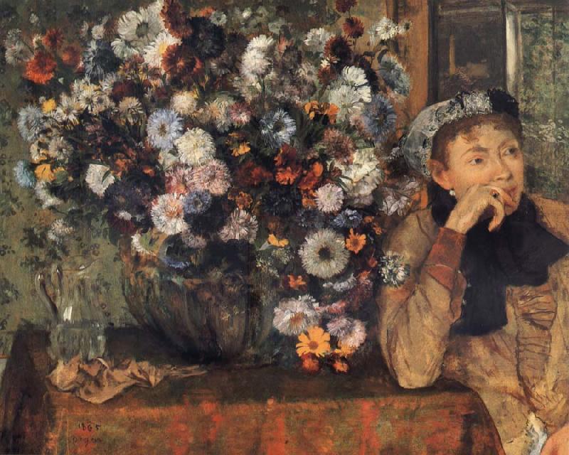 Germain Hilaire Edgard Degas A Woman with Chrysanthemums oil painting picture